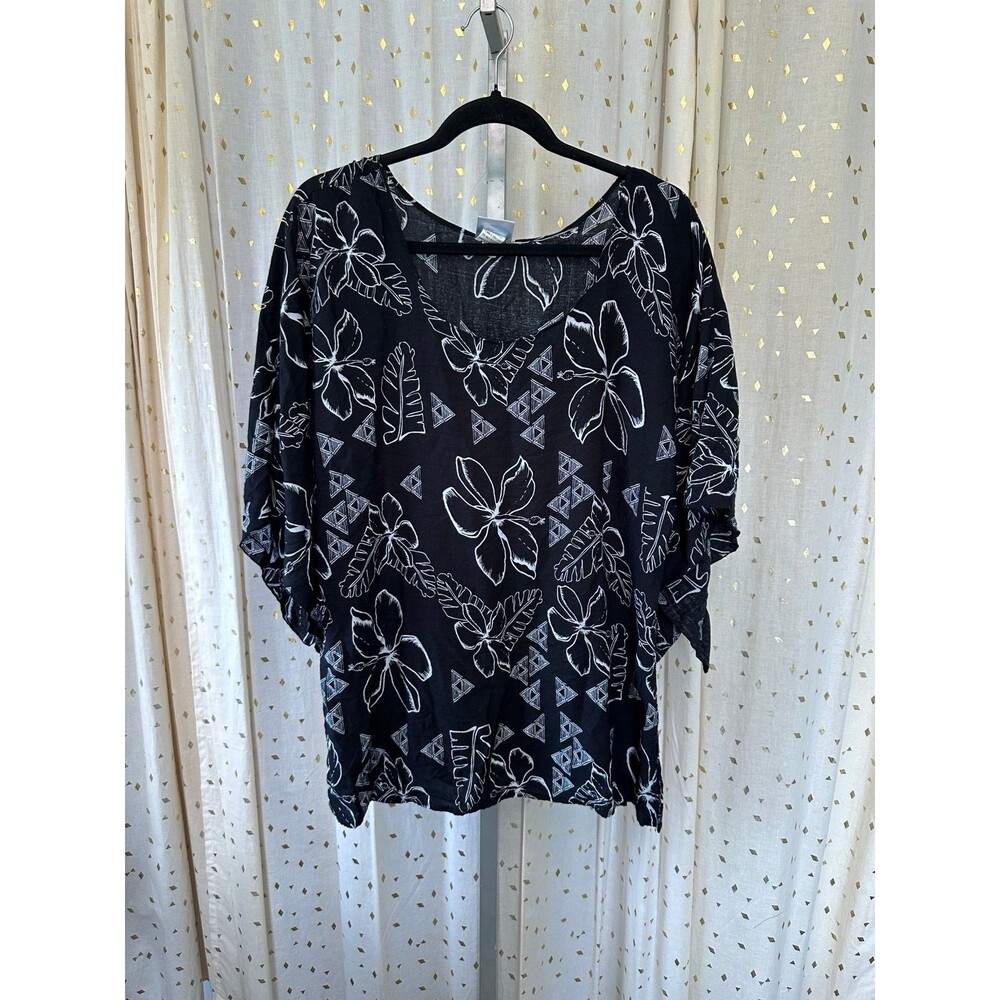 Hula Bay Hawaiian Kū Kiaʻi Mauna Hibiscus Waterfall Bell Sleeves Blouse XL